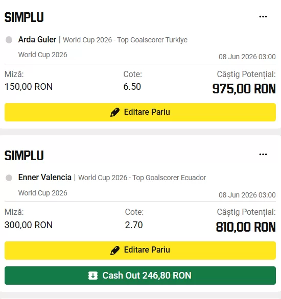 BILET EXPERTULUI: posibil câștig de peste 6000 lei pe marcatorii de la Cupa de Fotbal 2026 4 Bilet marcatori 3