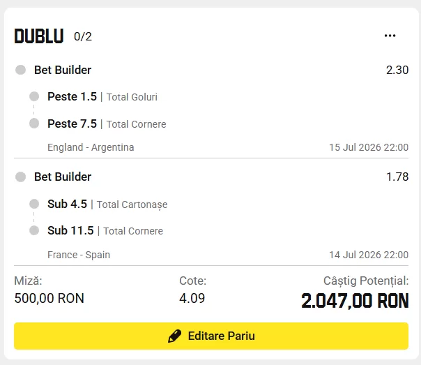 BILETUL ZILEI: s-a ajuns în careul de ași! Posibil câștig de 2.000 lei pe cele două meciuiri 2 Biletul zilei 1