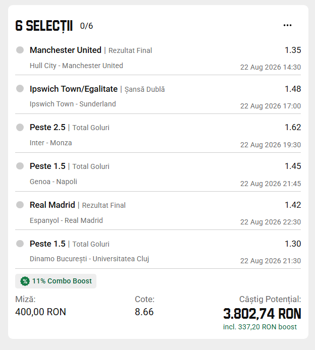 Biletul zilei unibet 1